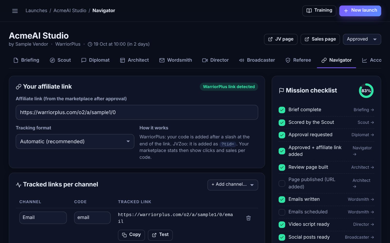 Navigator & Accountant screen
